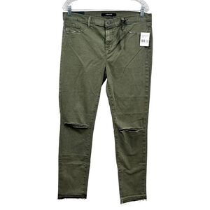 J Brand Women Jeans Skinny Stretch Distressed Ripped Raw Hem Zip Fly Green Sz 32